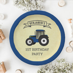 Assiettes En Carton Blue Farm Tractor Anniversaire de enfant Party