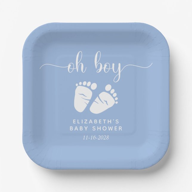 Assiettes En Carton Blue Feet Baby Boy Douche (Recto)