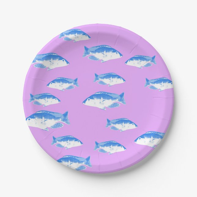 Assiettes En Carton Blue fish on lilac (Devant)