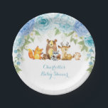Assiettes En Carton Blue Floral Rose Woodland Forest Boy Baby shower<br><div class="desc">Superbe plaque de papier à thème boisé avec roses d'aquarelle bleue et adorables animaux de la forêt Décor parfait pour le baby shower,  l'arrosage bébé,  fête d'anniversaire,  etc.</div>