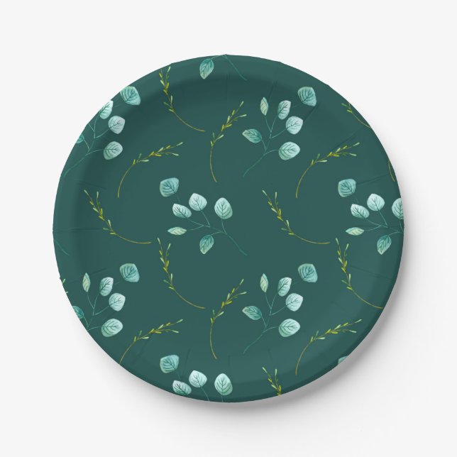 Assiettes En Carton Blue Garden Watercolor Mariage (Devant)