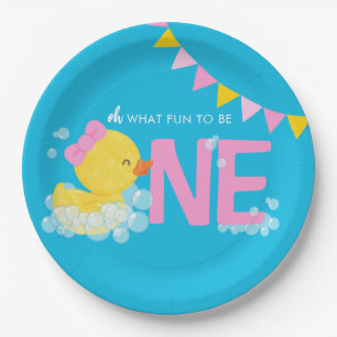 Assiettes En Carton Blue Girl Watercolor Canard UN 1er anniversaire