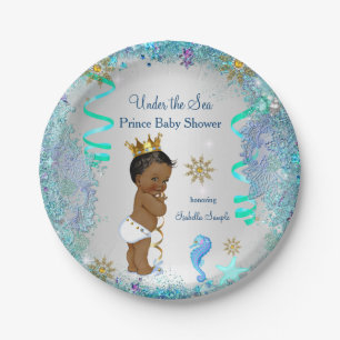 Assiettes En Carton Blue Gold Under the Sea Prince Baby shower Ethniqu
