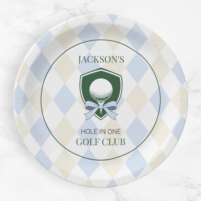 Assiettes En Carton Blue Golf Hole in One Boys Sports 1er anniversaire (Blue Golf Hole in One Boys Sports 1st Birthday Paper Plates)