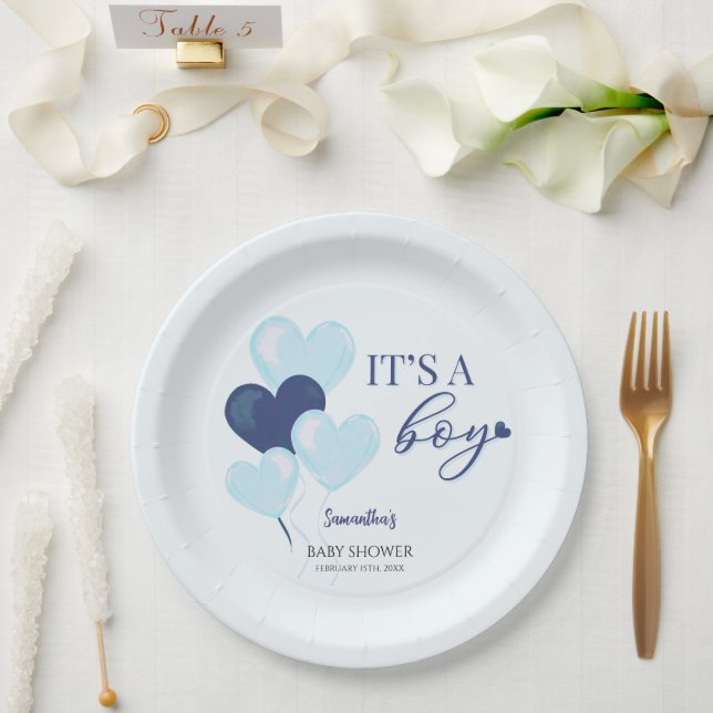 Assiettes En Carton Blue Heart Valentines C'est un Baby shower garçon (Mariage)