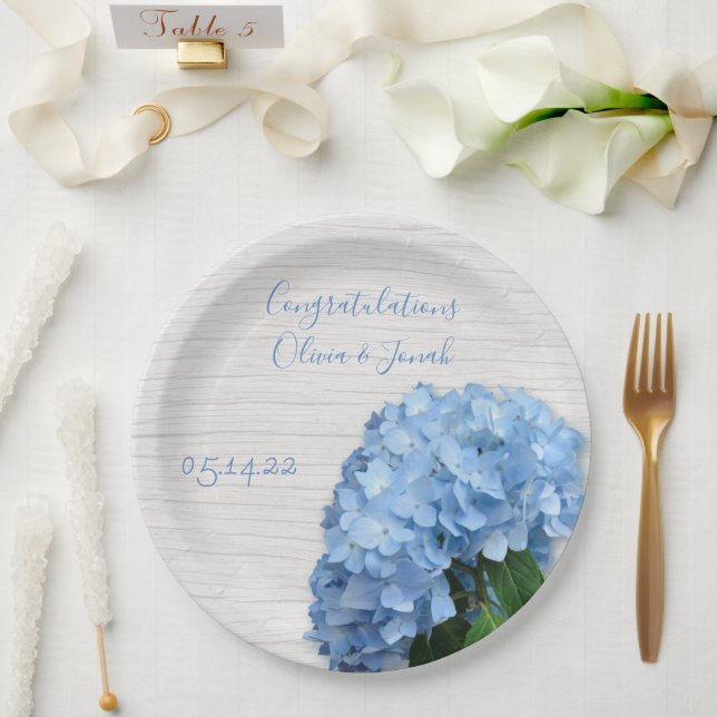Assiettes En Carton Blue Heaven Floral Wood Mariage Personnalisé (Mariage)