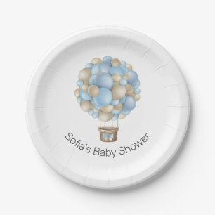 Assiettes En Carton Blue Hot Air Balloon Boy Baby shower