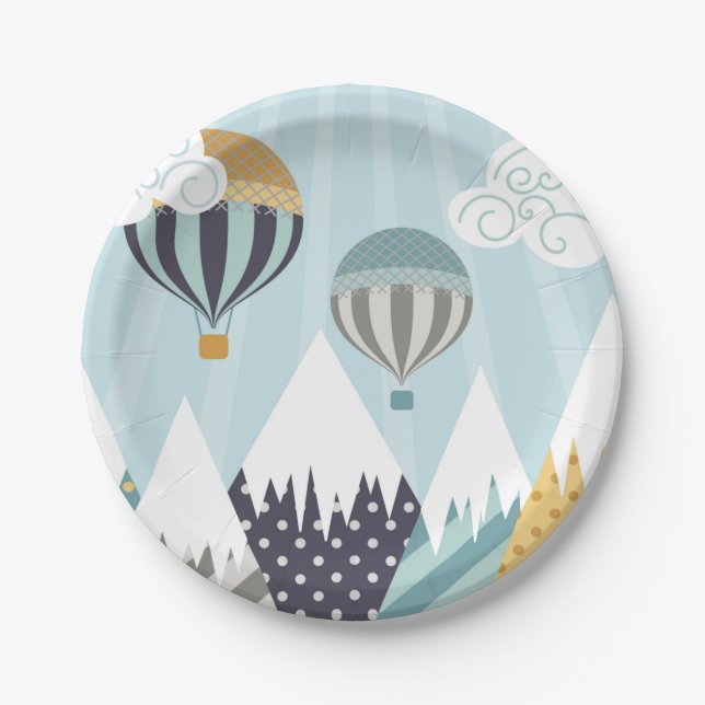 Assiettes En Carton Blue Hot Air Balloons (Devant)