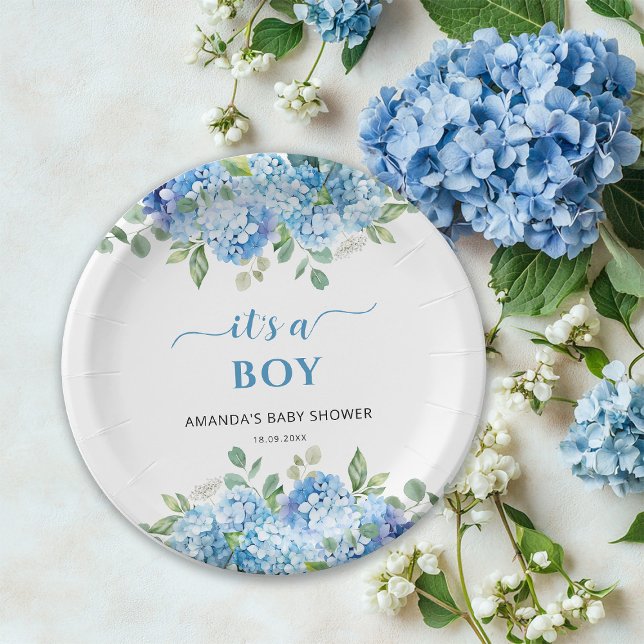 Assiettes En Carton Blue Hydrangea C'est un Baby shower garçon (Créateur téléchargé)