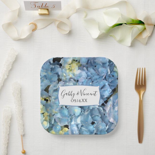Assiettes En Carton Blue Hydrangea Floral Wedding (Mariage)