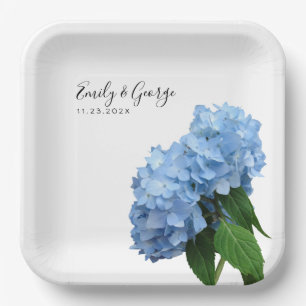 Assiettes En Carton Blue Hydrangea Flowers Mariage Personnalisé