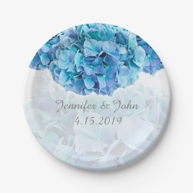 Assiettes En Carton Blue Hydrangea Mariage Collection Plaque en papier (Devant)