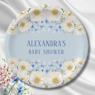 Assiettes En Carton Blue Hydrangea White Floral Garden Baby shower
