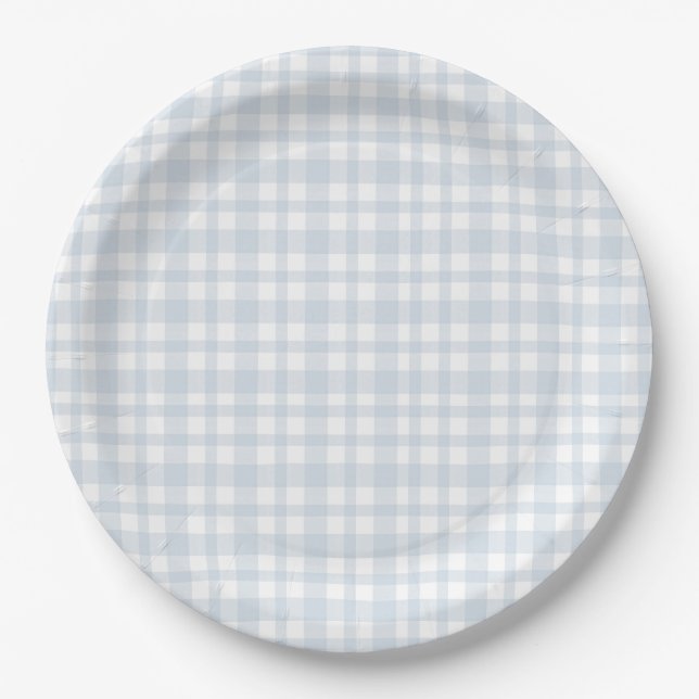 Assiettes En Carton Blue Jean Baby Boy Baby Shower Gingham  (Devant)