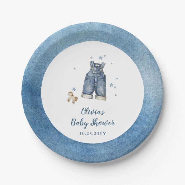 Assiettes En Carton Blue Jean Baby Shower (Devant)