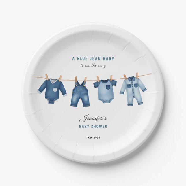 Assiettes En Carton Blue Jean Baby Shower - Denim Theme (Devant)