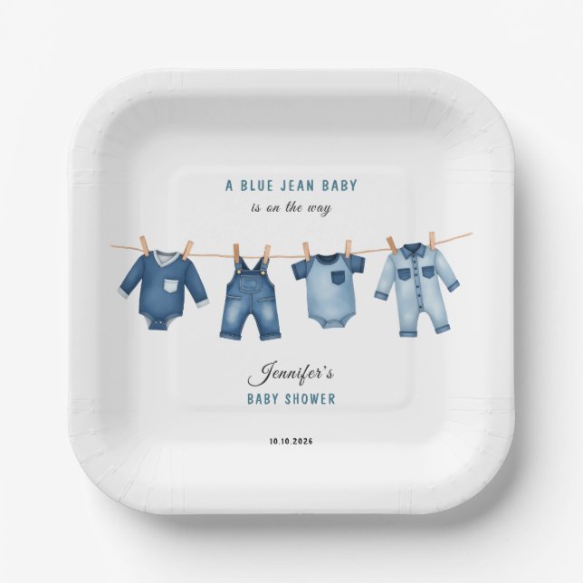 Assiettes En Carton Blue Jean Baby Shower - Denim Theme (Recto)