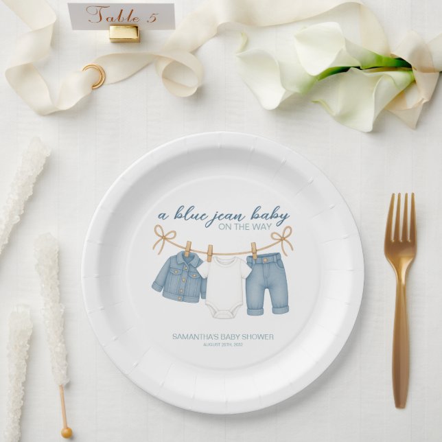 Assiettes En Carton Blue Jean Baby sur le chemin Baby shower (Mariage)