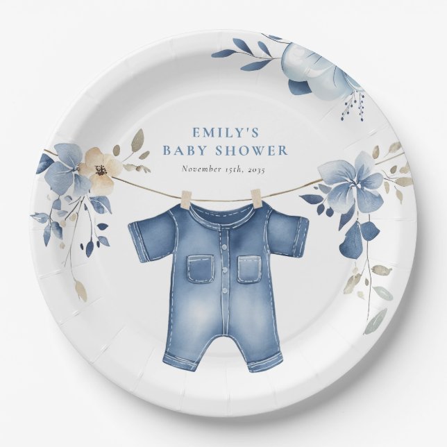 Assiettes En Carton Blue Jean Denim Sweet Boy Baby shower (Devant)