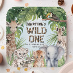 Assiettes En Carton Blue Jungle animaux sauvages un Safari thématique<br><div class="desc">Célébrez le premier voyage de votre petit avec notre "Wild One Safari Animals Jungle Boy 1st Birthday Paper Plates", parfait pour ajouter une touche d'aventure au bain d'anniversaire de votre garçon. Chaque assiette est exquise et composée d'un charmant ensemble d'animaux de safari aquarellés, dont une girafe, un lion, un chimpanzé,...</div>