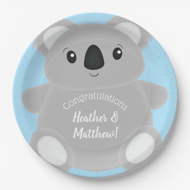 Assiettes En Carton Blue Koala Bear Baby shower (Devant)