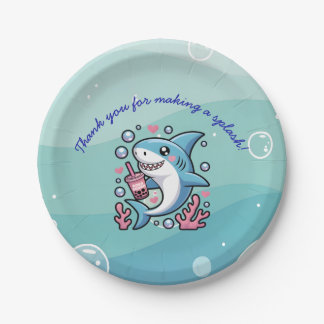 Assiettes En Carton Blue Little Bubbly Boba Shark Custom