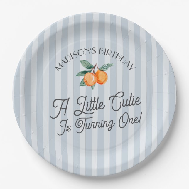 Assiettes En Carton Blue Little Cutie Pastel Citrus Anniversaire (Devant)