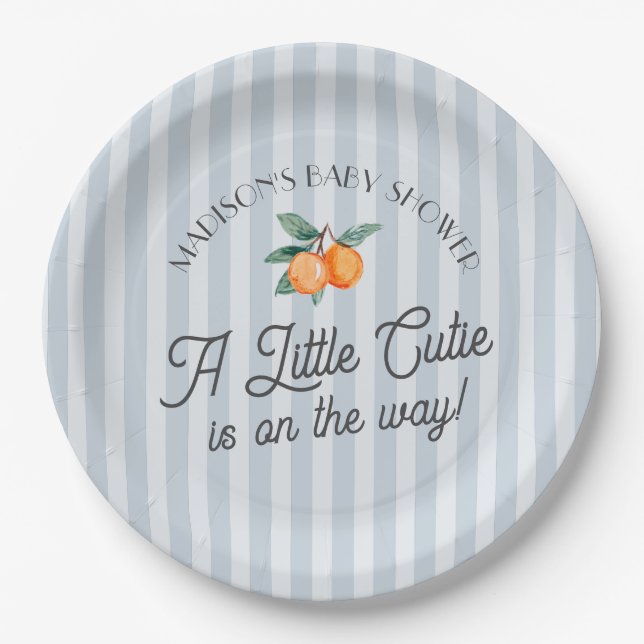 Assiettes En Carton Blue Little Cutie Sur Le Chemin Baby shower Citrus (Devant)