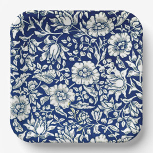 Assiettes En Carton Blue Mallow, motif floral vintage,
