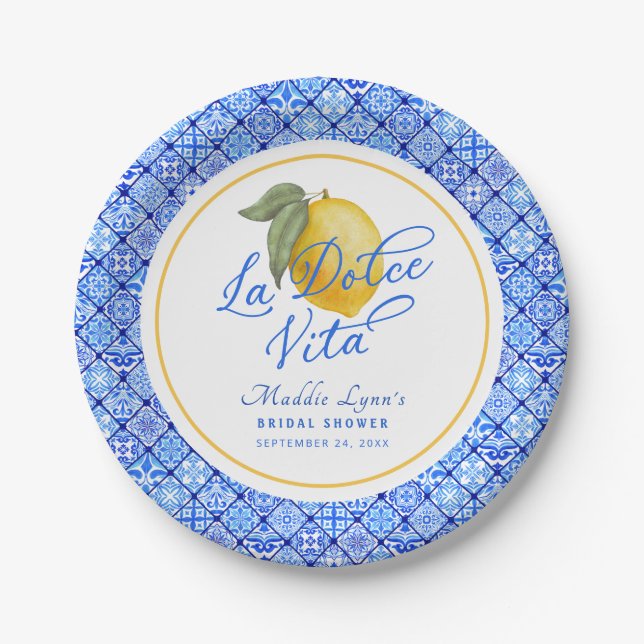 Assiettes En Carton Blue Mediterranean La Dolce Vita Enterrement de Vi (Devant)