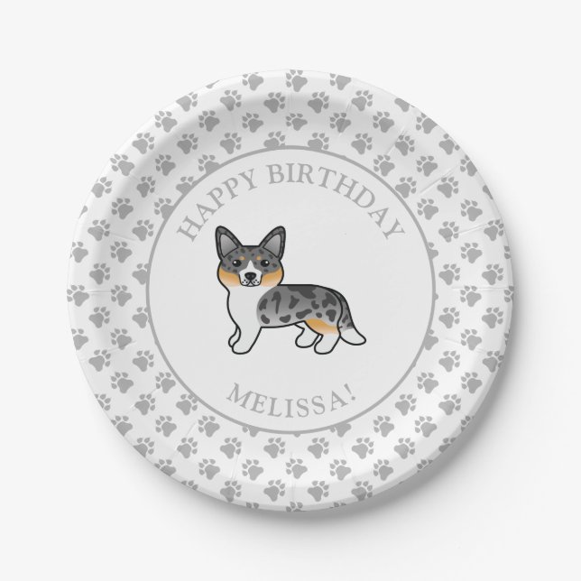 Assiettes En Carton Blue Merle Cardigan Welsh Corgi Chien fête d'anniv (Devant)