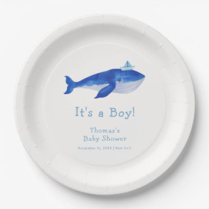 Assiettes En Carton Blue Modern Boy Under the Sea Whale Baby shower