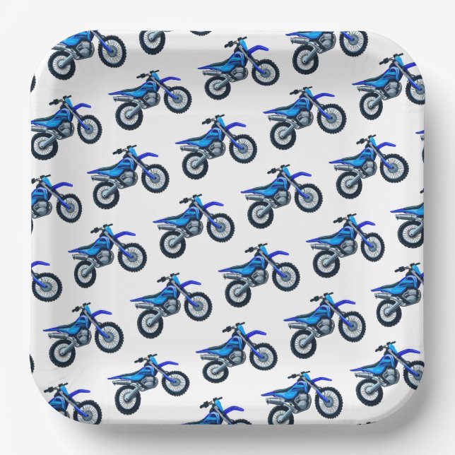 Assiettes En Carton Blue Motocross Dirt Bike Anniversaire (Recto)