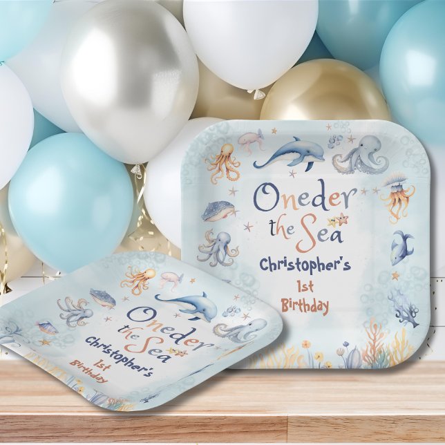 Assiettes En Carton Blue Oneder the sea boys 1st birthday (Créateur téléchargé)