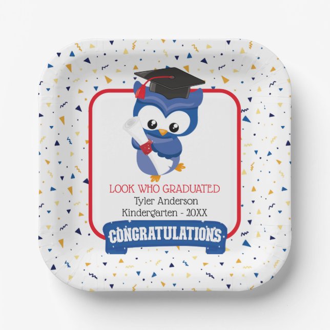 Assiettes En Carton Blue Owl Kindergarten Graduation (Recto)