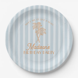 Assiettes En Carton Blue Palm Spring Pastel Beach Fête d'anniversaire