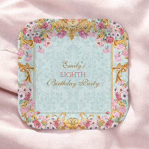 Assiettes En Carton Blue Pastel Gold huitième Rococo baroque Anniversa