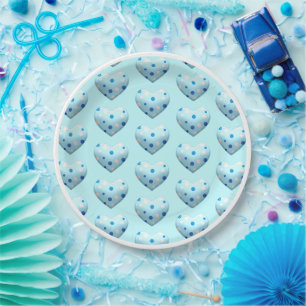 Assiettes En Carton Blue Polka Dot Heart Saint Valentin mignonne