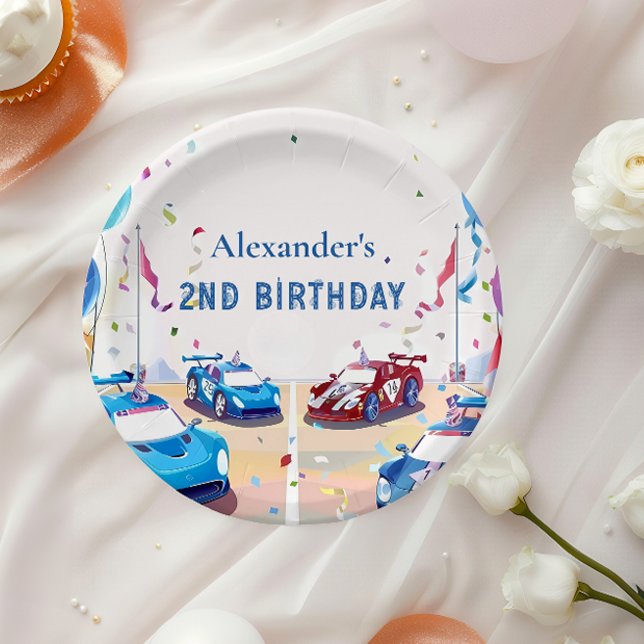 Assiettes En Carton Blue Race Car Two Fast Birthday (Créateur téléchargé)