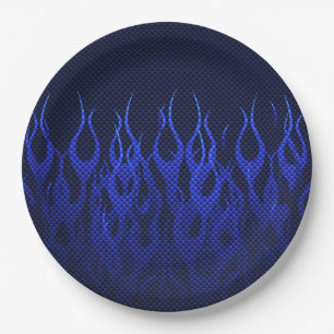 Assiettes En Carton Blue Racing Flames on Carbon Fiber