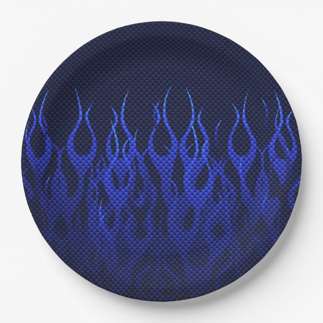 Assiettes En Carton Blue Racing Flames on Carbon Fiber (Devant)