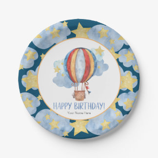 Assiettes En Carton Blue Red Hot Air Balloon Stars Enfants Joyeux anni