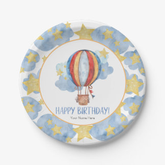 Assiettes En Carton Blue Red Hot Air Balloon Stars Enfants Joyeux anni