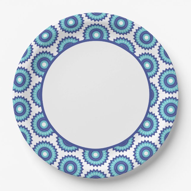 Assiettes En Carton Blue Retro (Devant)