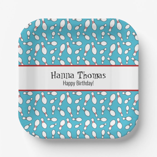 Assiettes En Carton Blue Retro Bowling thème Anniversaire (Recto)