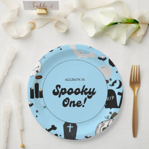 Assiettes En Carton Blue Retro Grooy Éffrayant Un Halloween 1er Annive