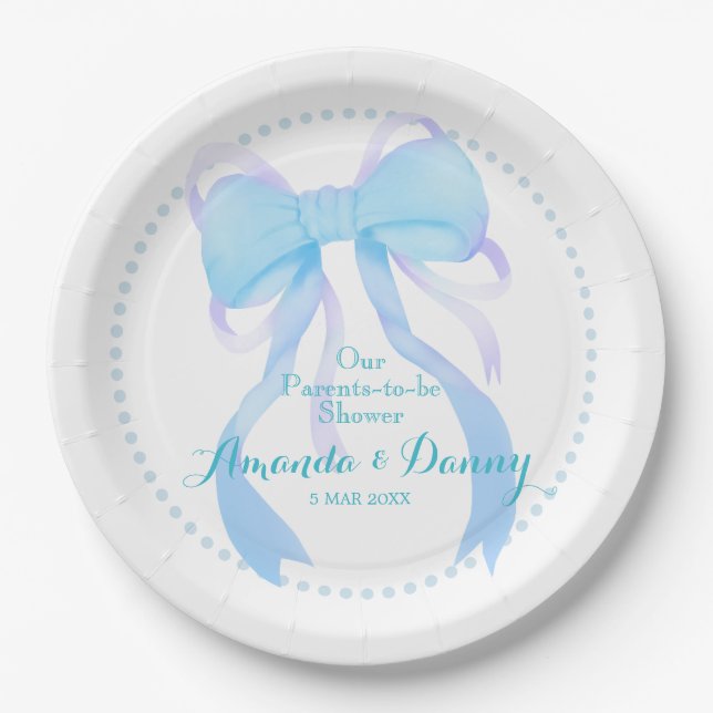 Assiettes En Carton Blue Ribbon Baby Boy Shower  (Devant)
