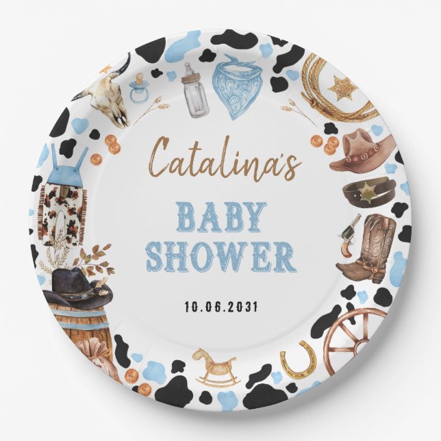 Assiettes En Carton Blue Rodeo Cowboy Baby Shower (Devant)
