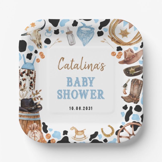 Assiettes En Carton Blue Rodeo Western Cowboy Baby shower (Recto)