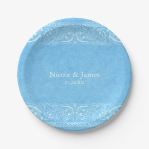 Assiettes En Carton Blue Rustic Paisley Country Mariage de l'Ouest